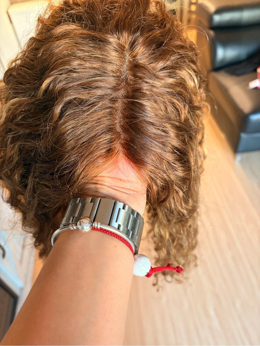 💯 human hair Curly Human Hair Wig - Golden Brown Highlights